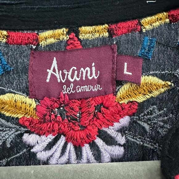 Avani Women's Large Black Long Sleeve Embroidered Tunic Flowy Boho - Picture 6 of 12